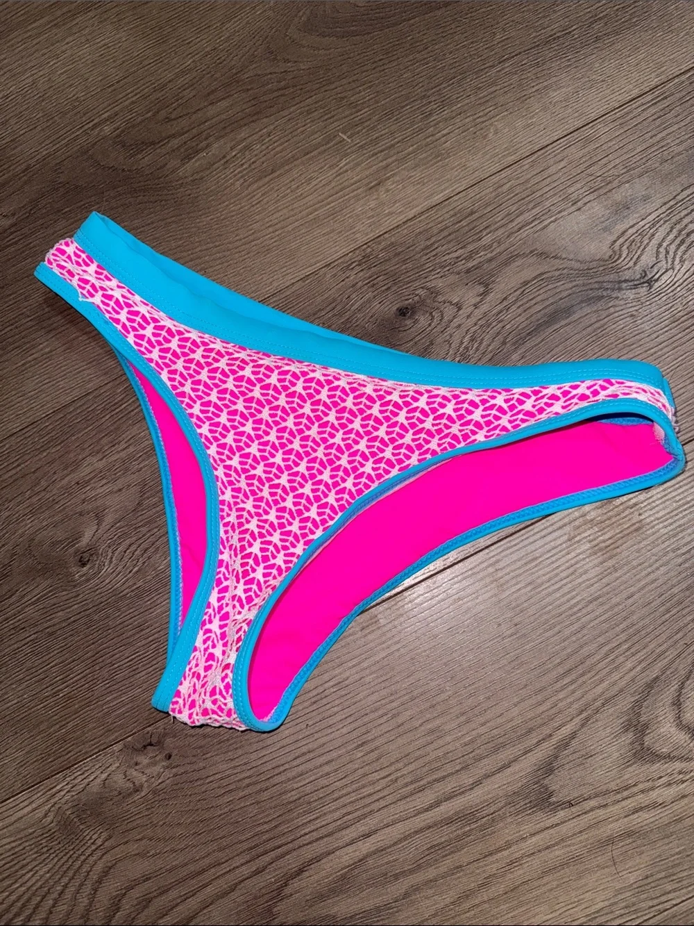 SHEIN Hot Pink Bikini Bottom with Turquoise Trim